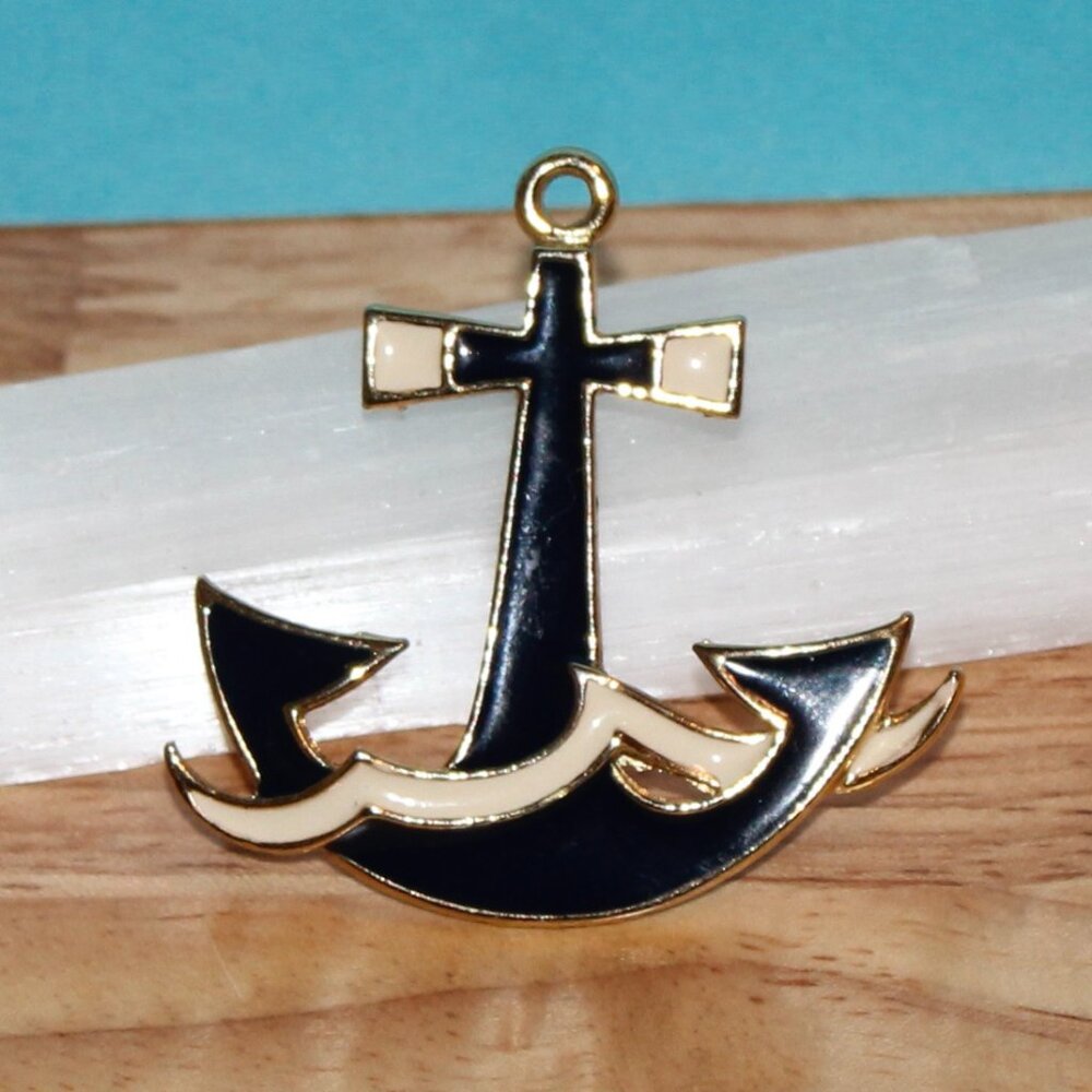 Anchor Brooch Navy Blue Ivory Enamel Pin